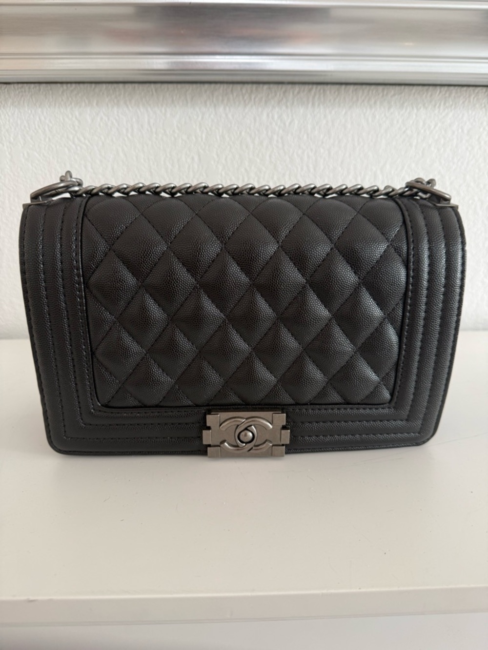 Designer Quilted Leather Shoulder Bag - Black C hanel like